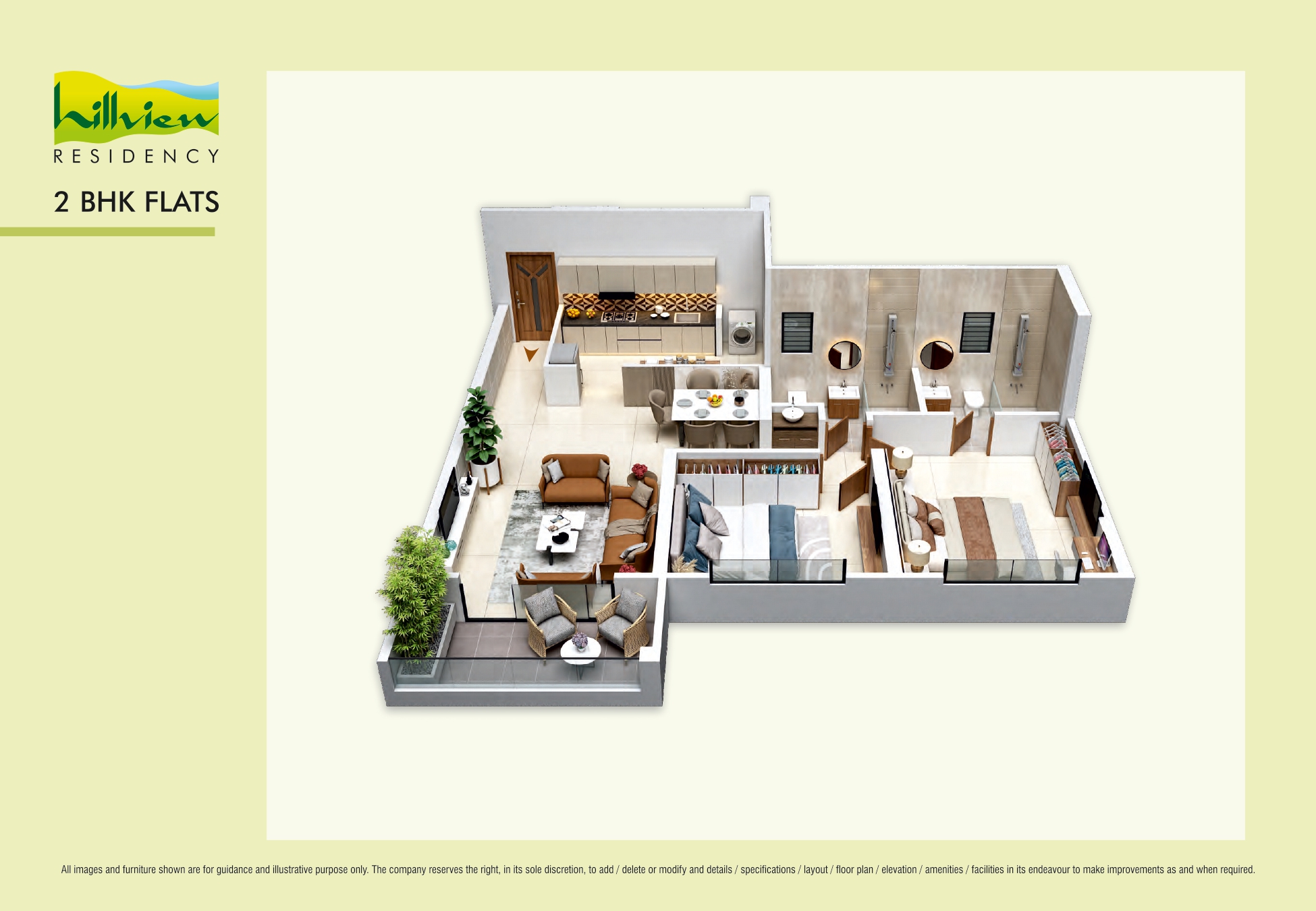 Building H 2 BHK 3D View
